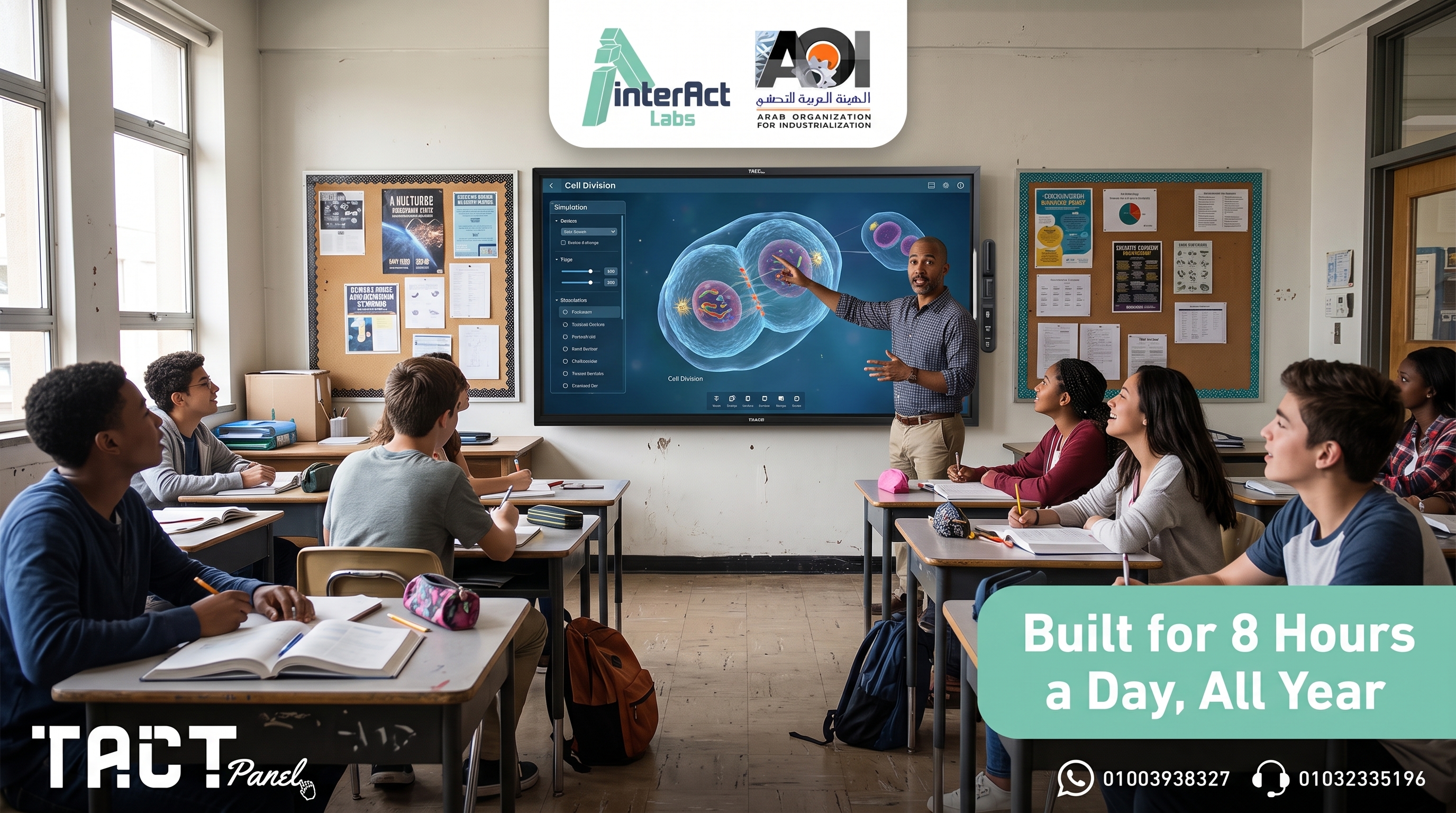 A TACT Panel interactive board in intensive daily use in an active classroom