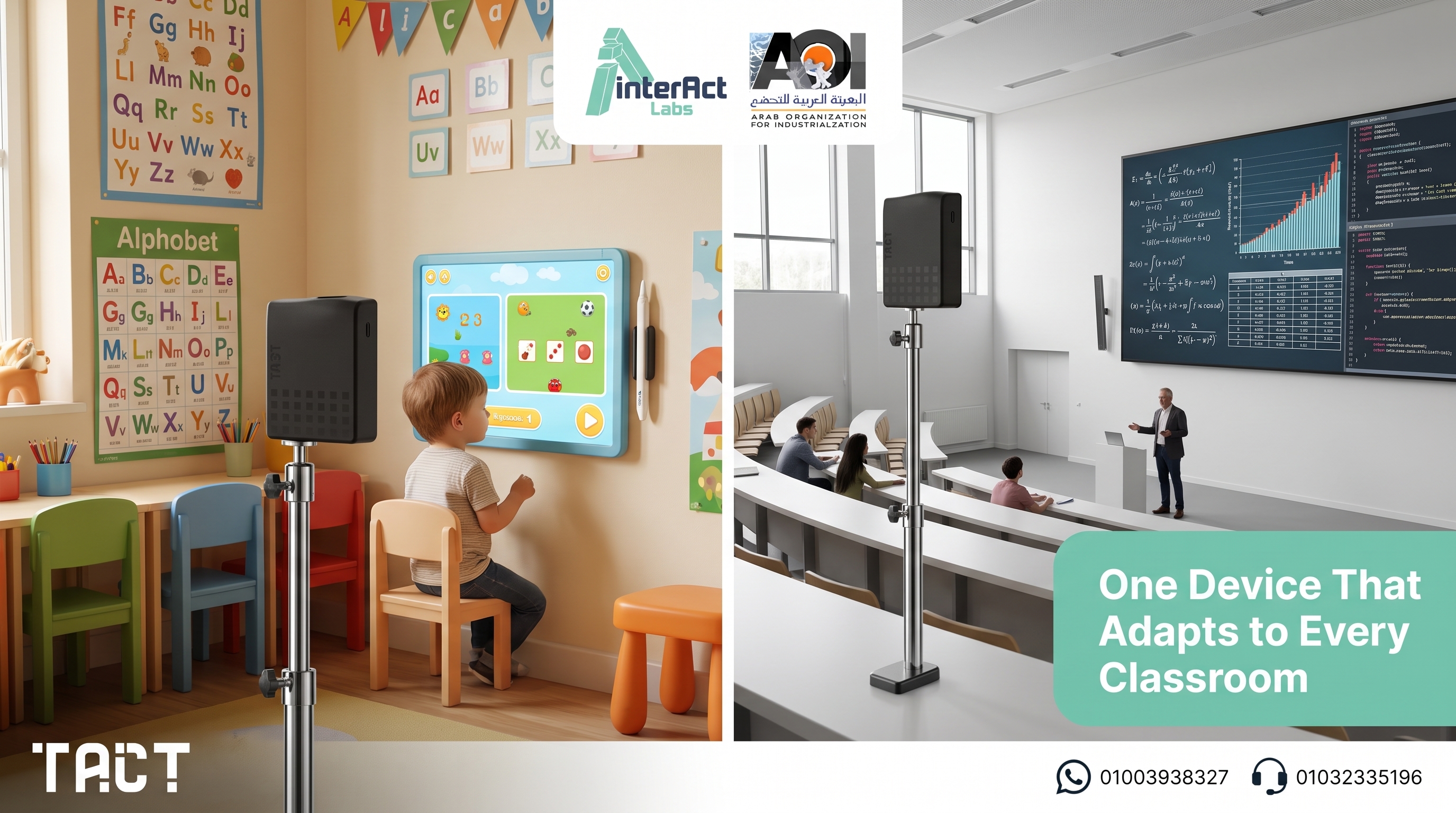 A TACT device adjusted to different mounting heights across classrooms of different ages