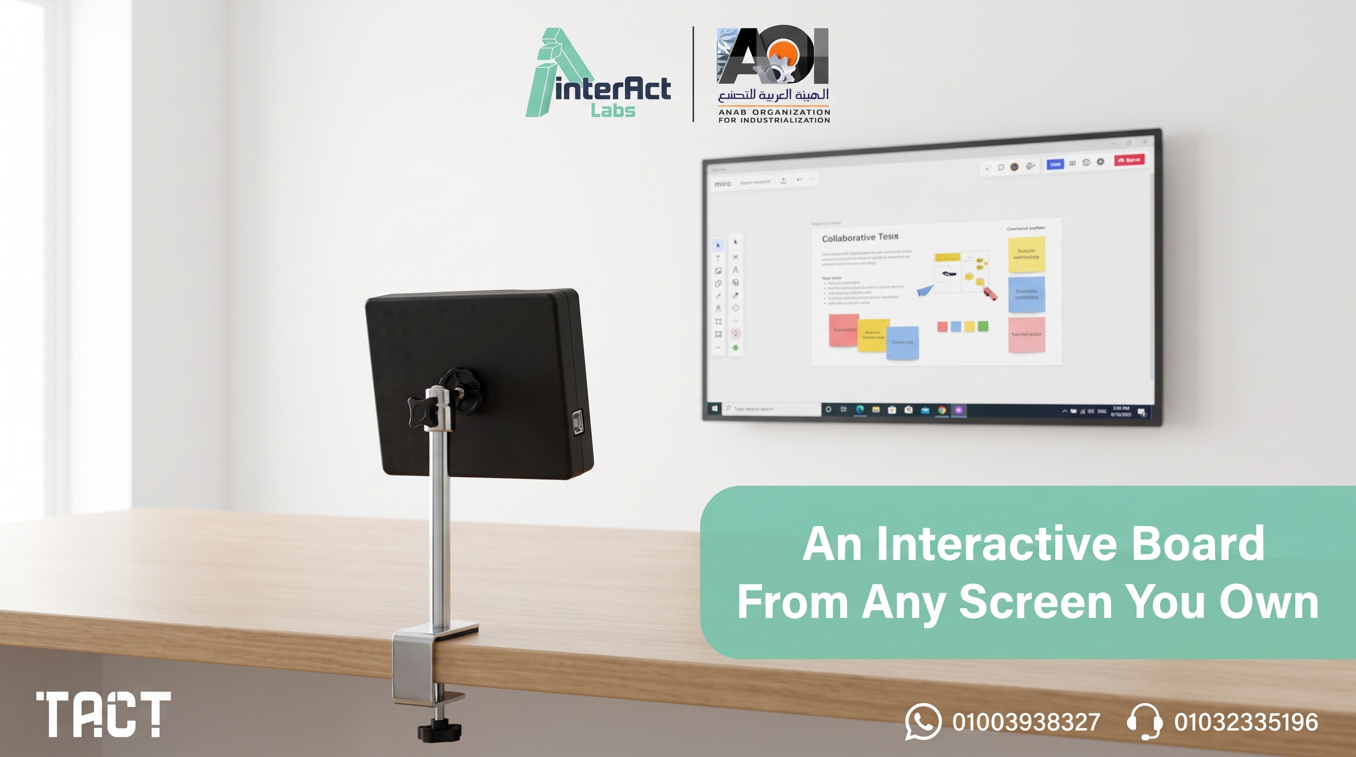 The TACT device turning an existing screen into a full interactive board